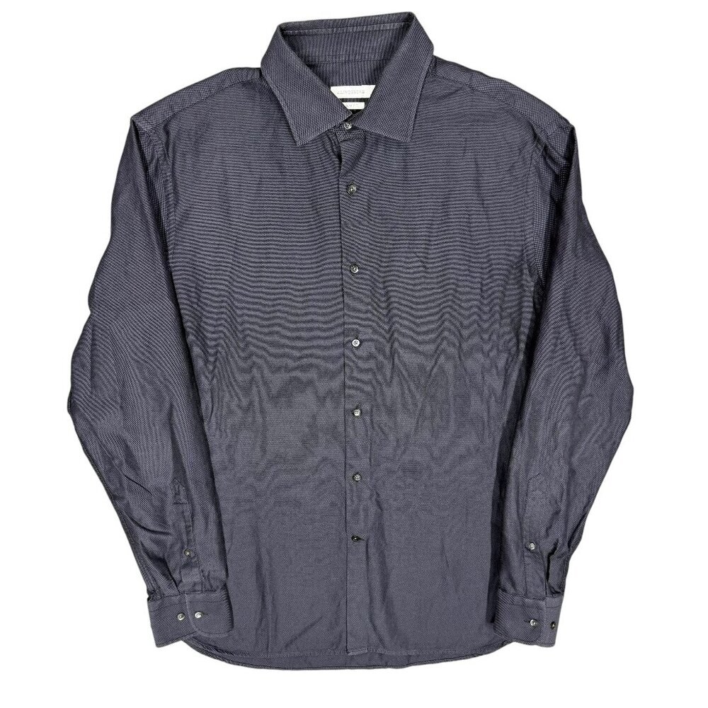 J. Lindberg Slim Fit Dress Shirt Oxford Textured Fabric Navy Blue 43 17 XL